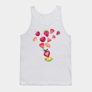 Watercolor Fruits splash, strawberries, cherries, watermelon slices Tank Top